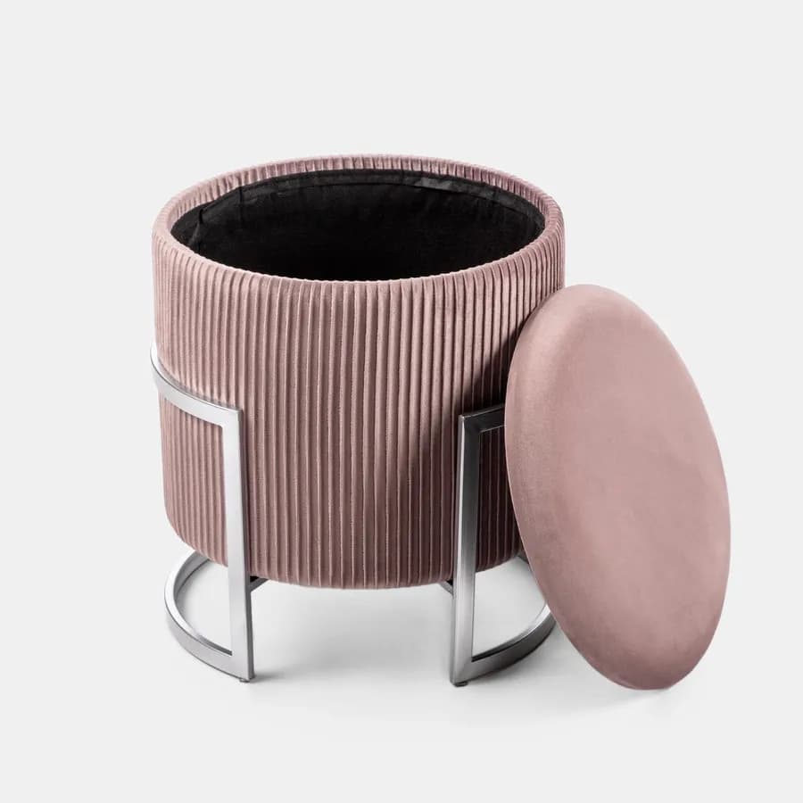 Pouf contenitore 42 cm in velluto rosa antico - Albatros