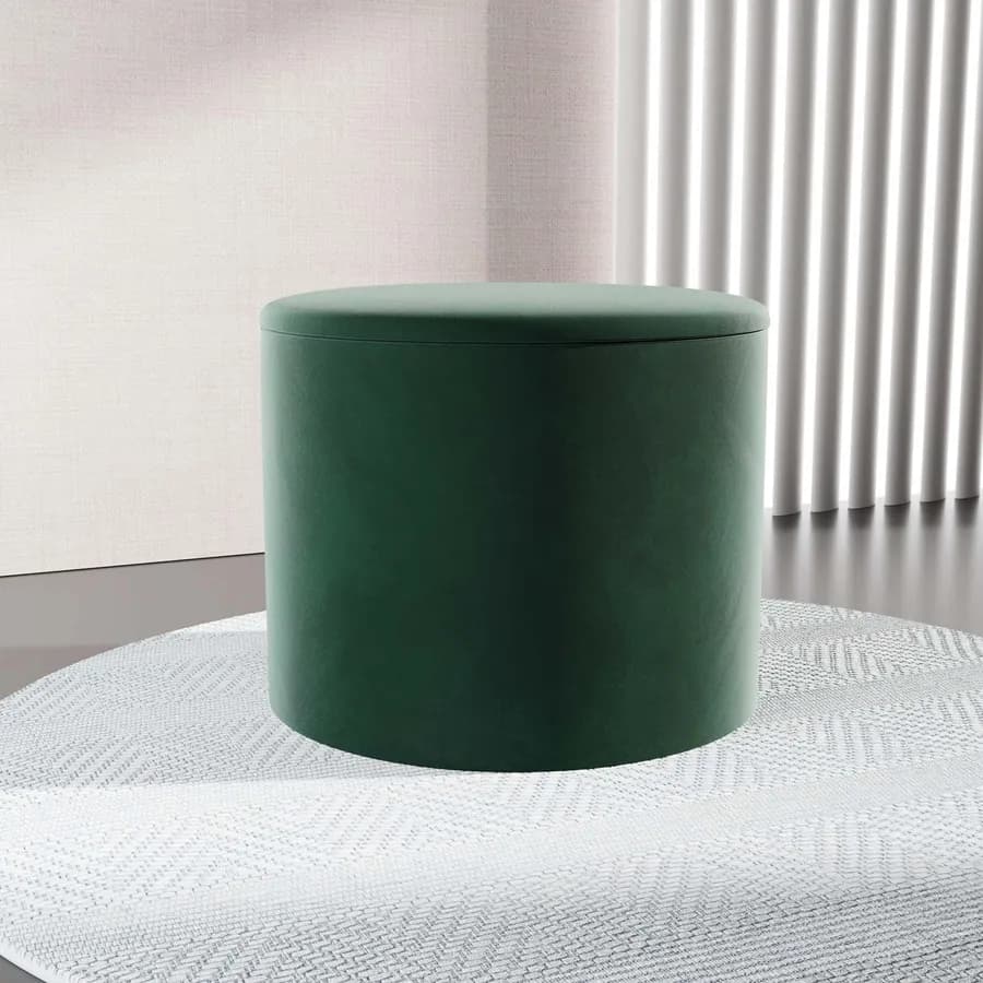 Pouf contenitore 60 cm in velluto verde con scomparti interni - Ruby