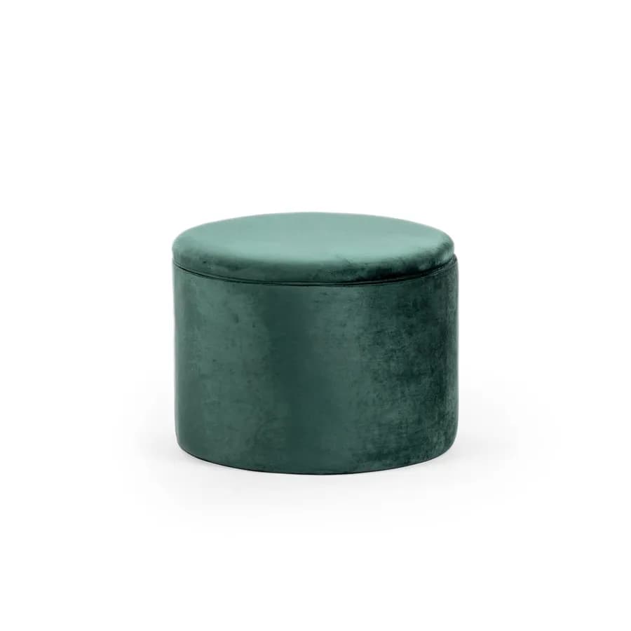 Pouf contenitore 60 cm in velluto verde con scomparti interni - Ruby