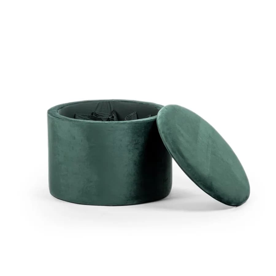 Pouf contenitore 60 cm in velluto verde con scomparti interni - Ruby