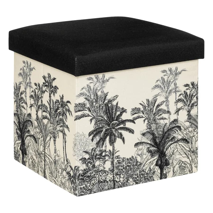 Pouf contenitore pieghevole 39X39 cm in tessuto bianco e nero - Mamba