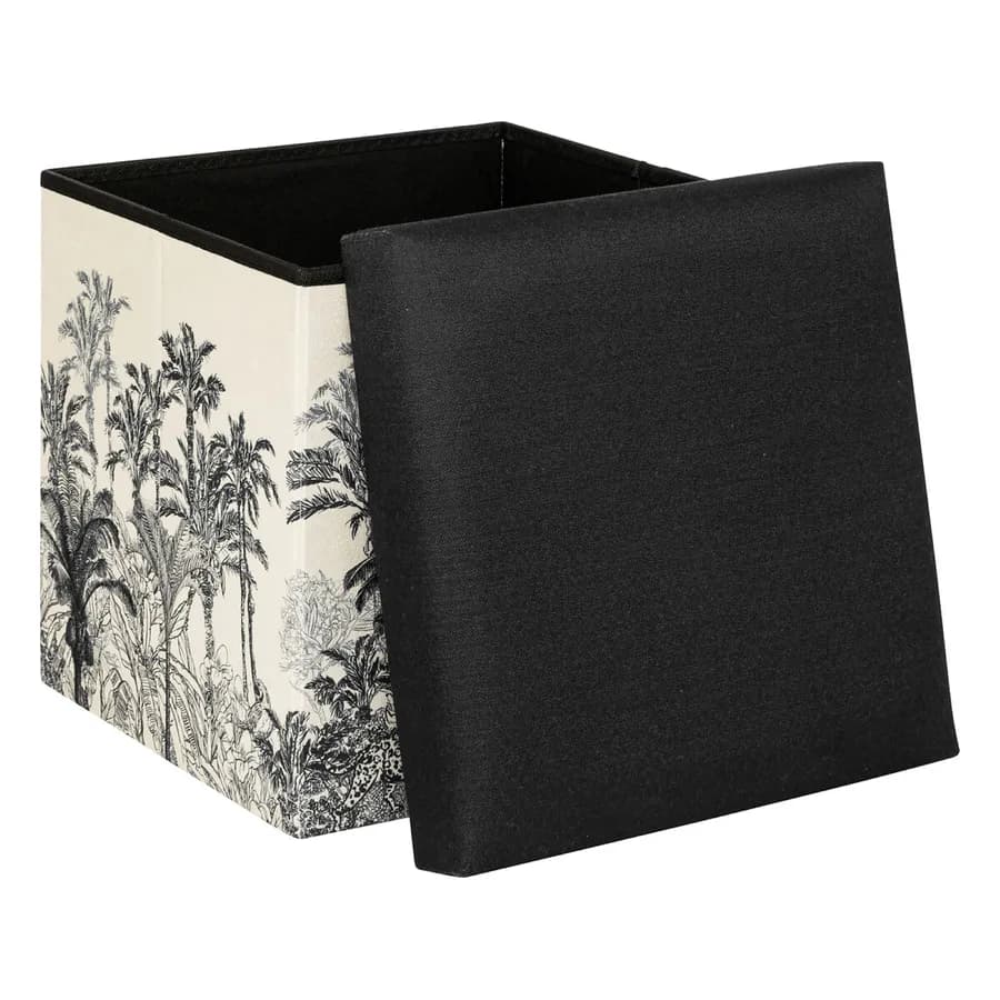 Pouf contenitore pieghevole 39X39 cm in tessuto bianco e nero - Mamba
