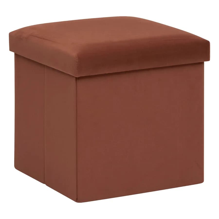 Pouf contenitore quadrato pieghevole 38X38 cm in velluto terracotta - Rilay
