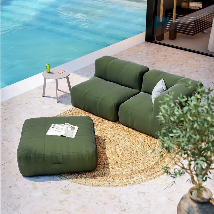 Maxi pouf da giardino in tessuto olefin verde - Baku