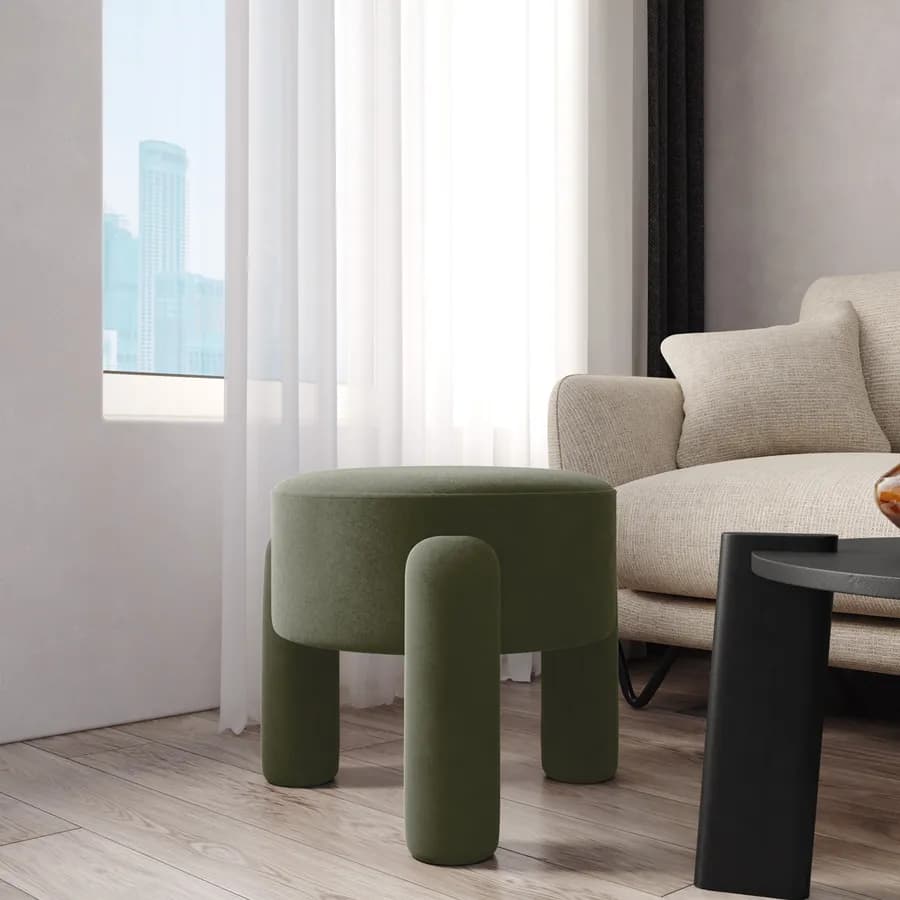 Pouf imbottito 48 cm in tessuto pile verde militare - Zacar