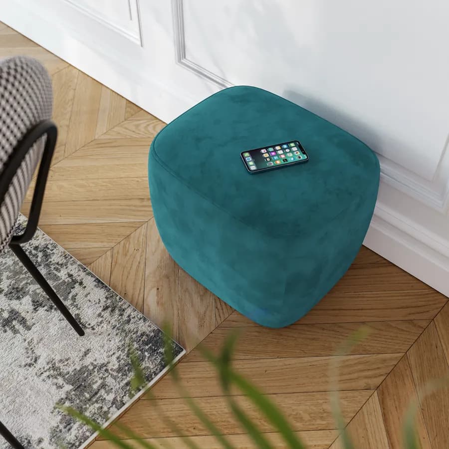 Pouf imbottito 41x38h cm in velluto blu petrolio - Drake