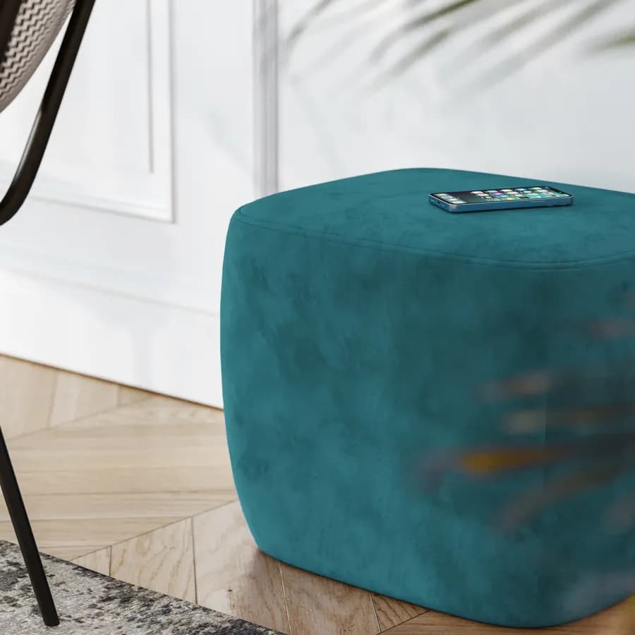 Pouf imbottito 41x38h cm in velluto blu petrolio - Drake