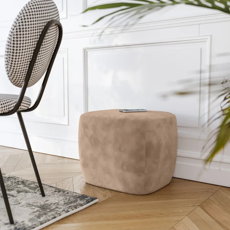 Pouf imbottito 41x38h cm in velluto tortora - Drake