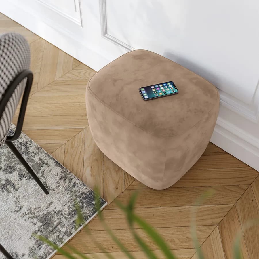 Pouf imbottito 41x38h cm in velluto tortora - Drake