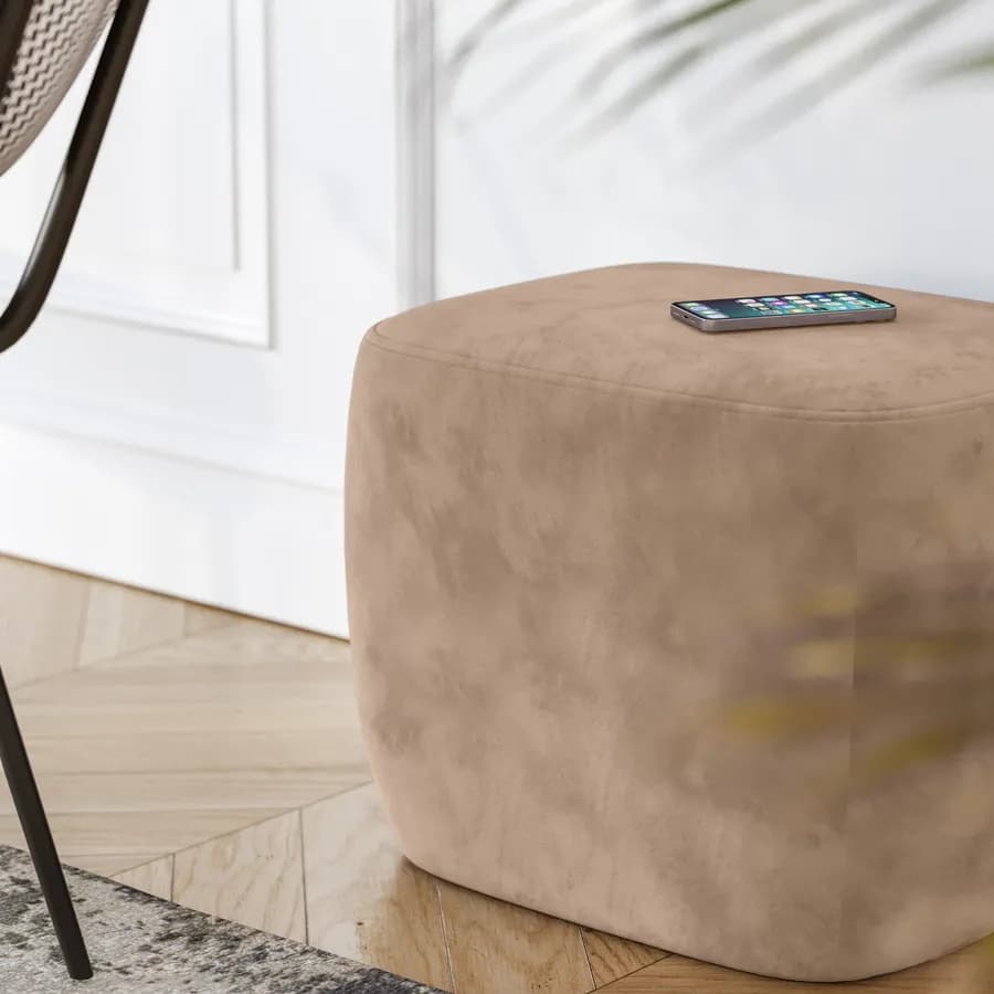 Pouf imbottito 41x38h cm in velluto tortora - Drake