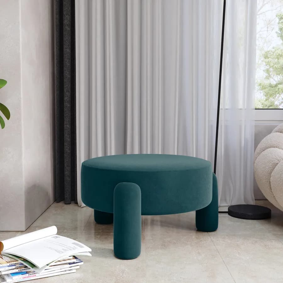 Pouf imbottito 65 cm in tessuto pile blu pavone - Zacar