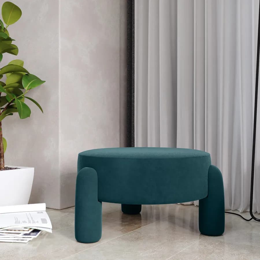Pouf imbottito 65 cm in tessuto pile blu pavone - Zacar