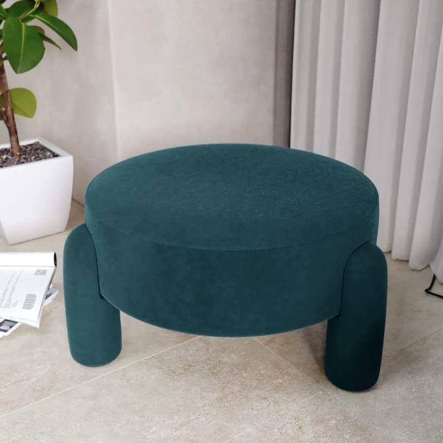 Pouf imbottito 65 cm in tessuto pile blu pavone - Zacar