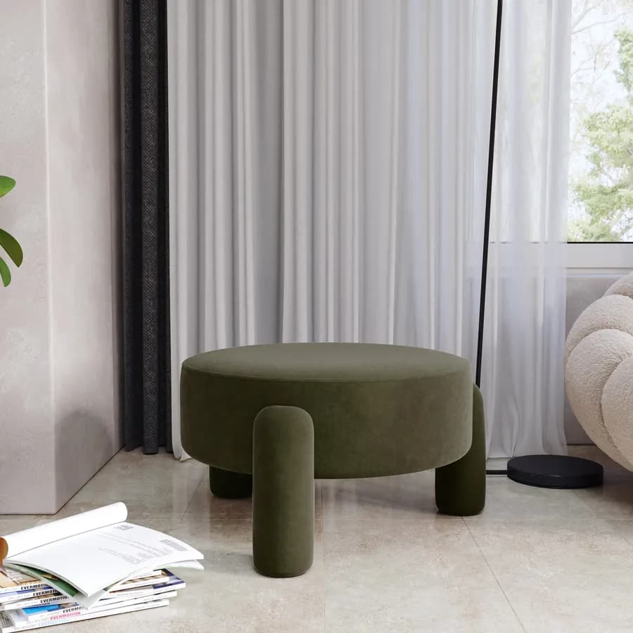 Pouf imbottito 65 cm in tessuto pile verde militare - Zacar