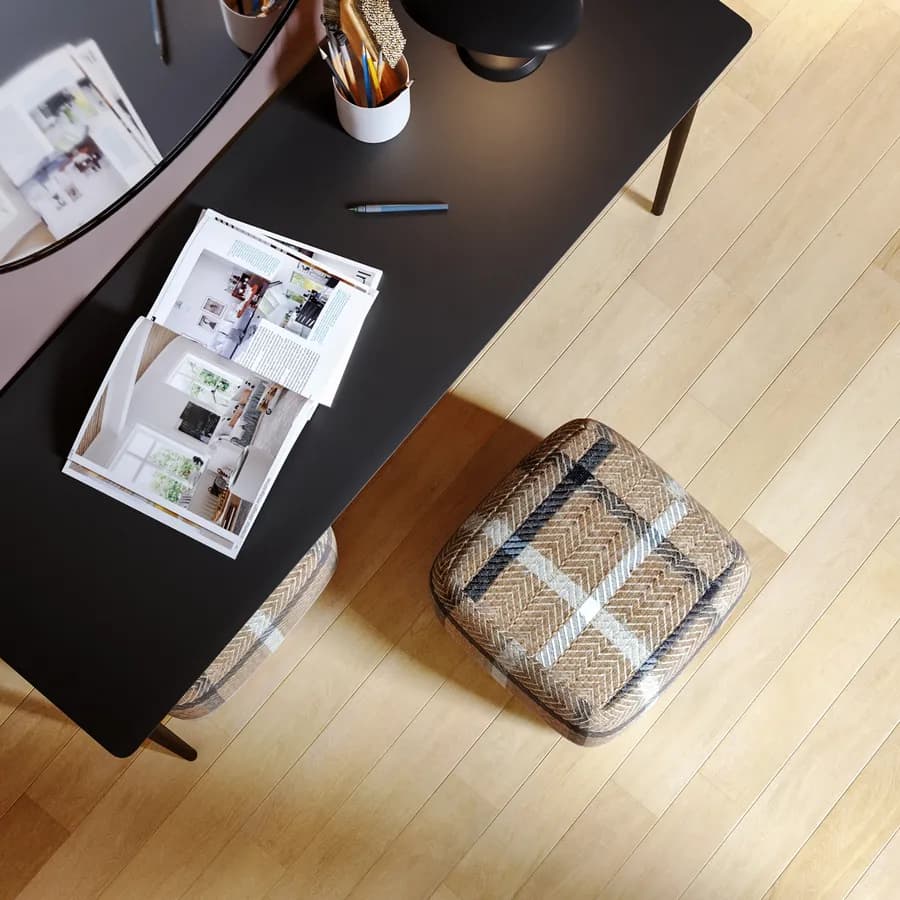 Pouf imbottito 45x45 cm in tessuto idrorepellente a quadri cappuccino - Rupert