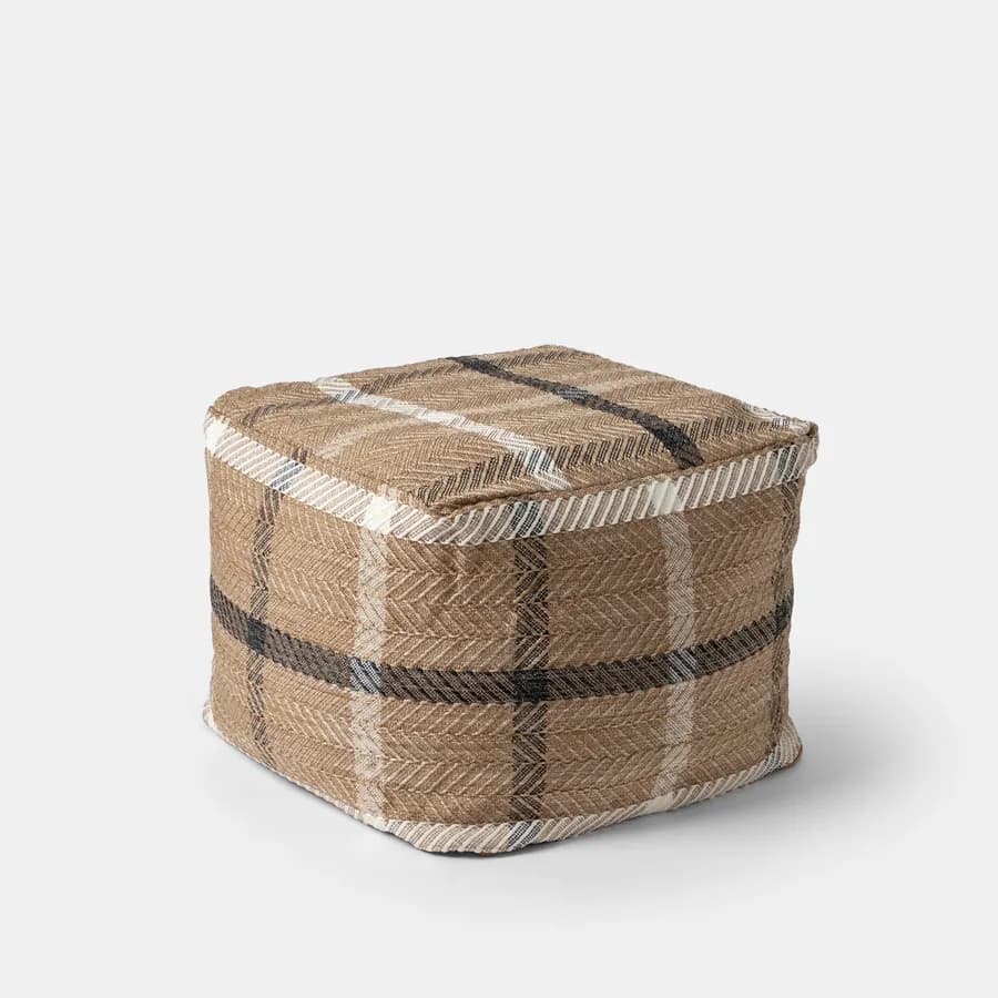 Pouf imbottito 45x45 cm in tessuto idrorepellente a quadri cappuccino - Rupert
