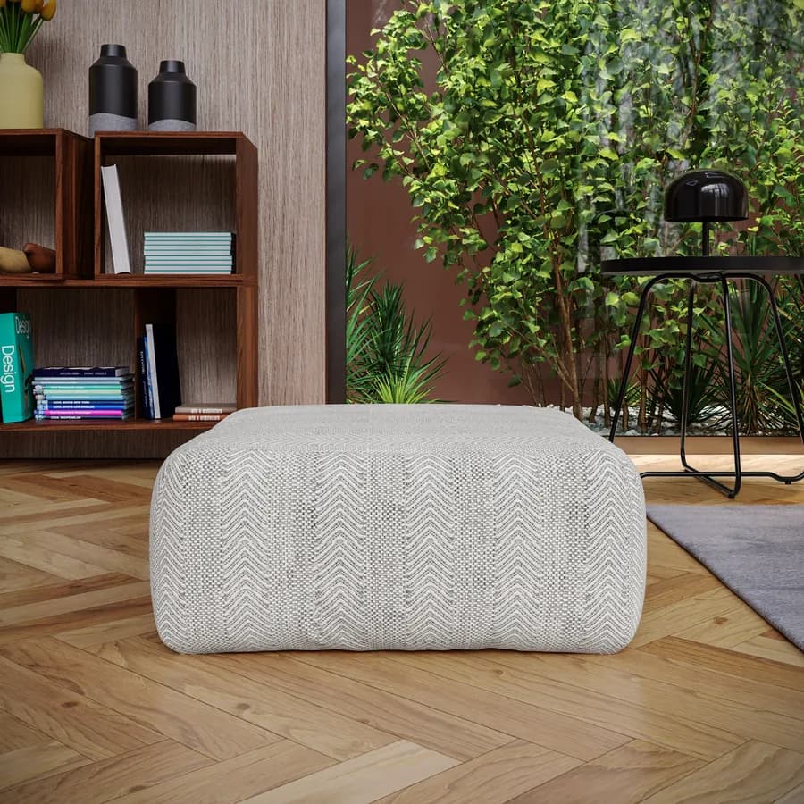Pouf imbottito 60x60 cm in tessuto idrorepellente a quadri grigio - Rupert