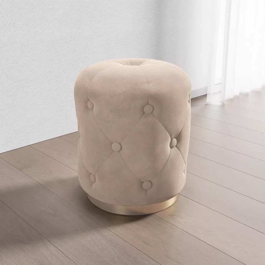 Pouf imbottito 36 cm da interni in velluto tortora con base oro - Ell