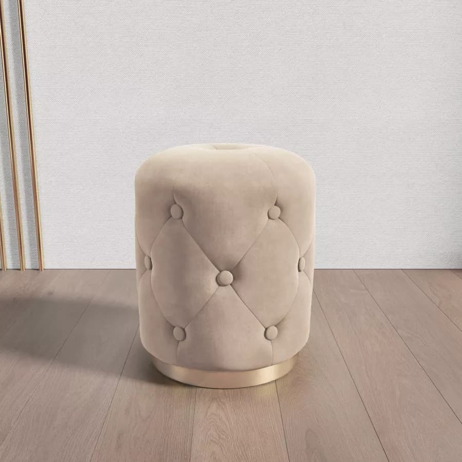 Pouf imbottito 36 cm da interni in velluto tortora con base oro - Ell