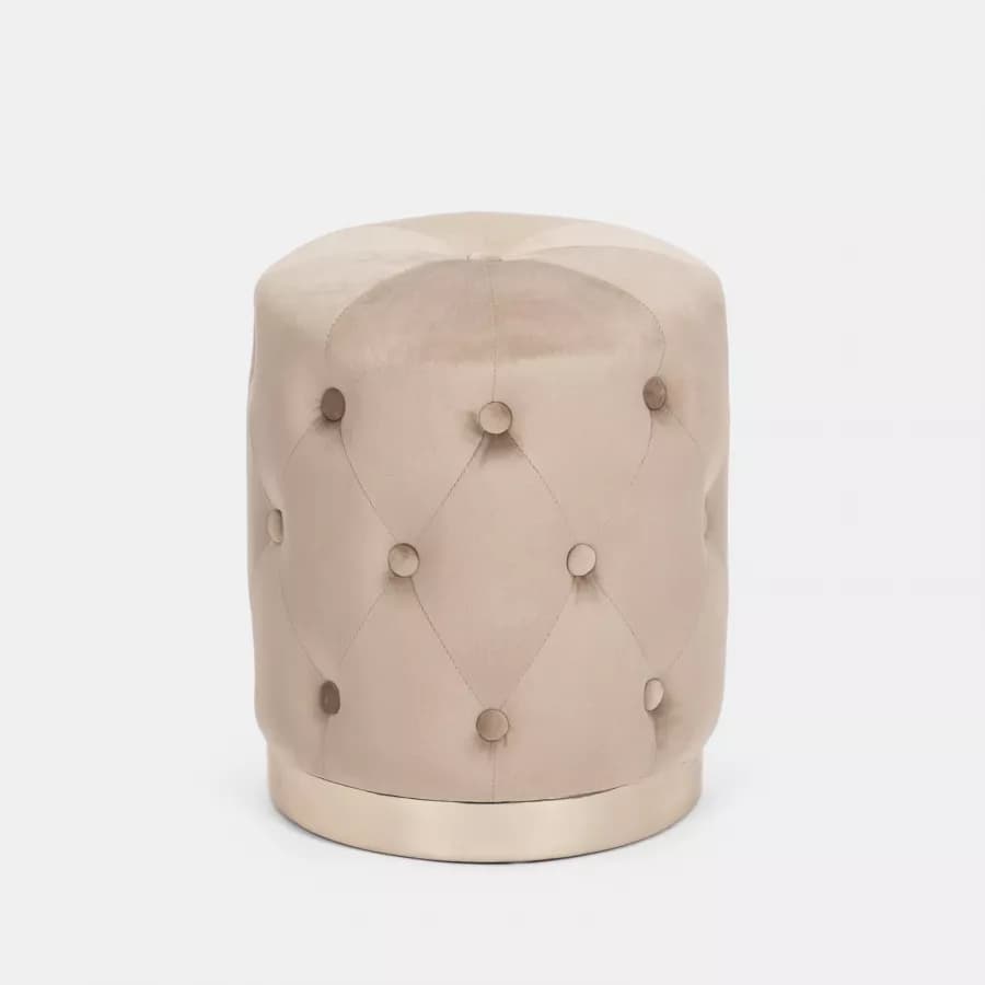 Pouf imbottito 36 cm da interni in velluto tortora con base oro - Ell