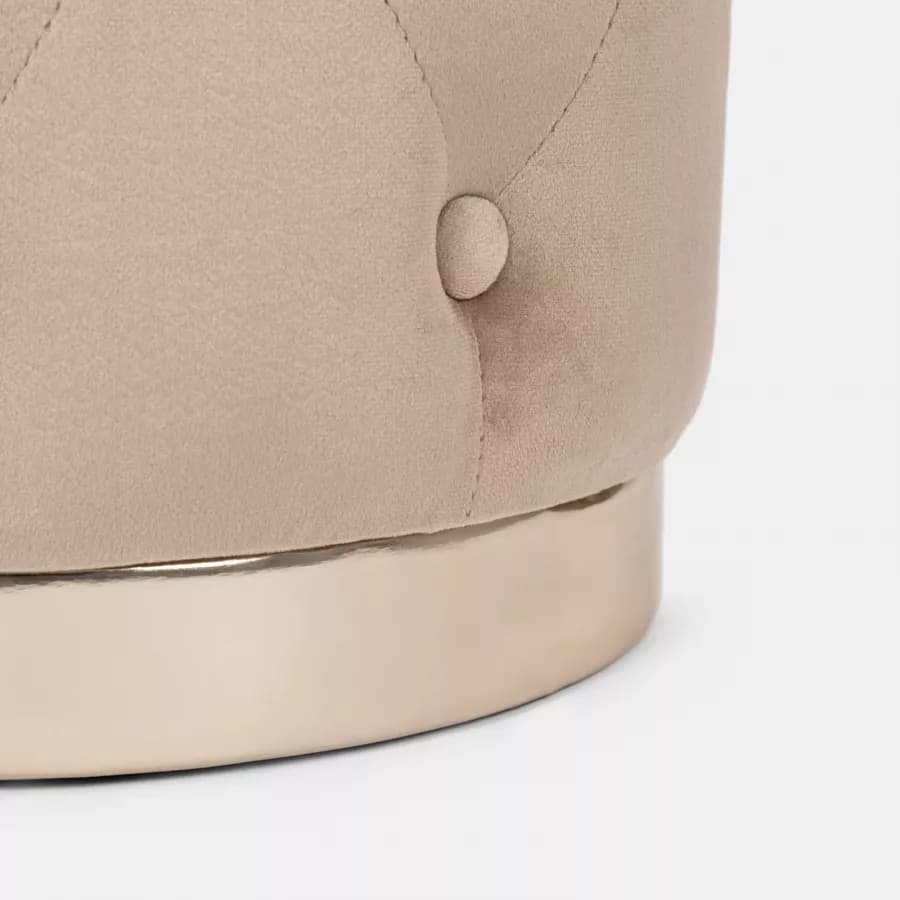 Pouf imbottito 36 cm da interni in velluto tortora con base oro - Ell