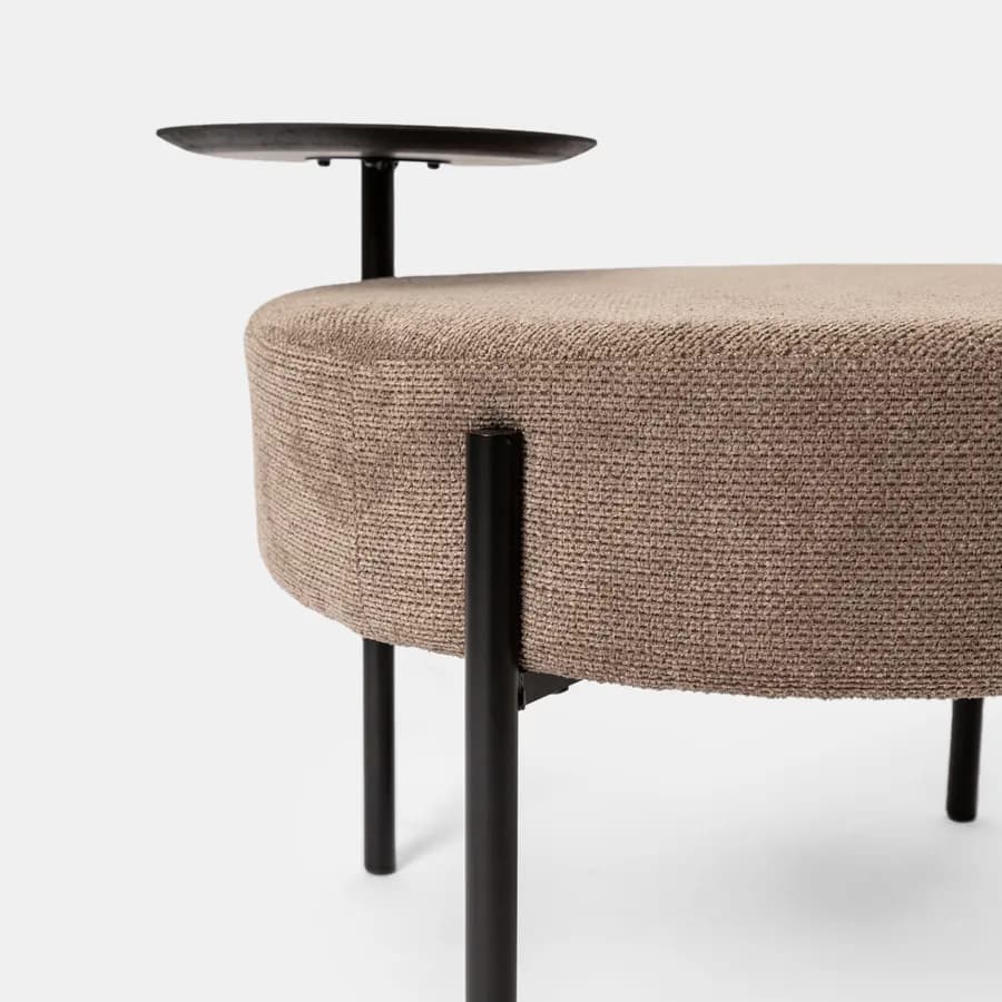 Pouf rotondo 64 cm in maglia tortora con tavolino effetto legno - Farel