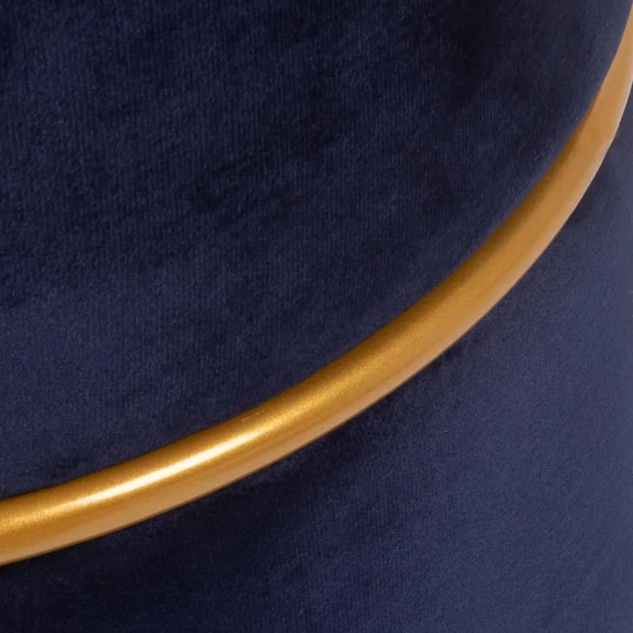 Pouf 36 cm effetto velluto blu cobalto con dettaglio anello colore oro - Elenor