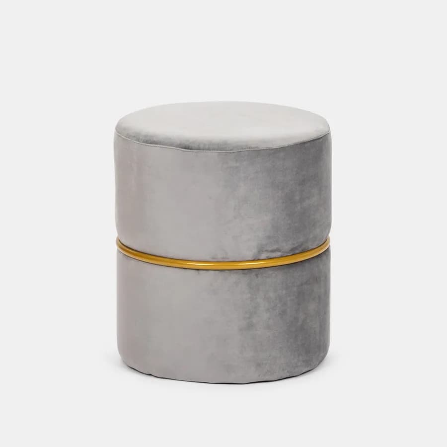 Pouf 36 cm effetto velluto grigio scuro con dettaglio anello colore oro - Elenor