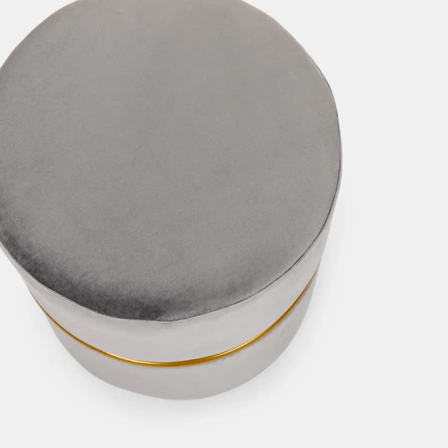 Pouf 36 cm effetto velluto grigio scuro con dettaglio anello colore oro - Elenor
