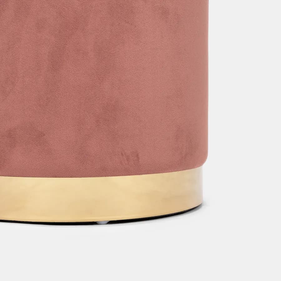 Pouf 35 cm effetto velluto rosa antico con base oro - Elenor