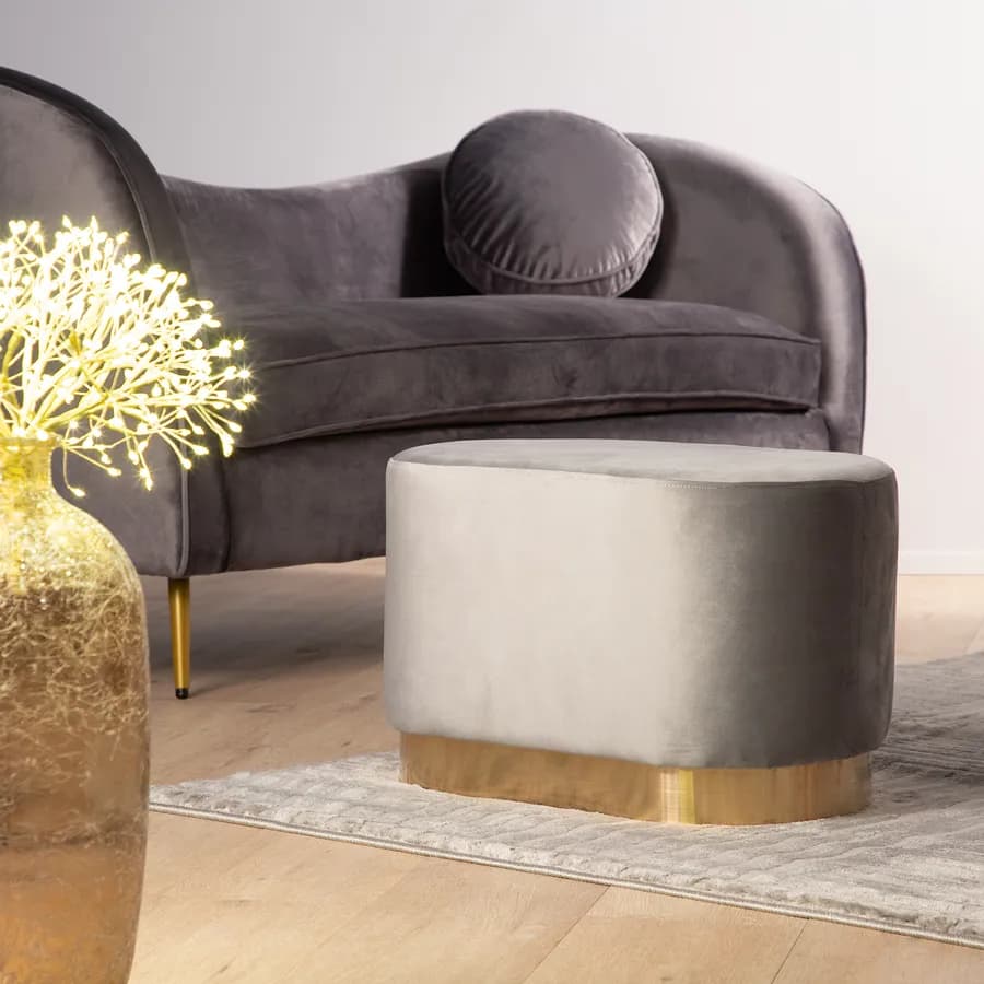 Pouf rettangolare 56 cm in velluto grigio con anello dorato - Isolda