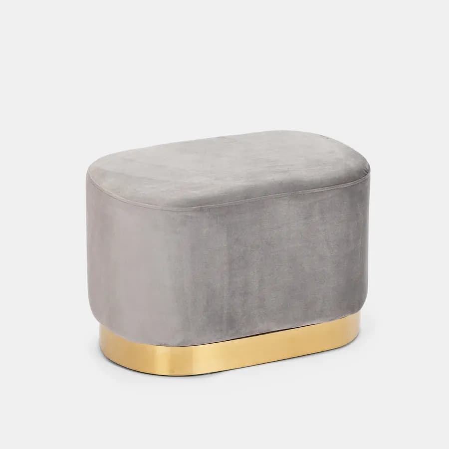 Pouf rettangolare 56 cm in velluto grigio con anello dorato - Isolda