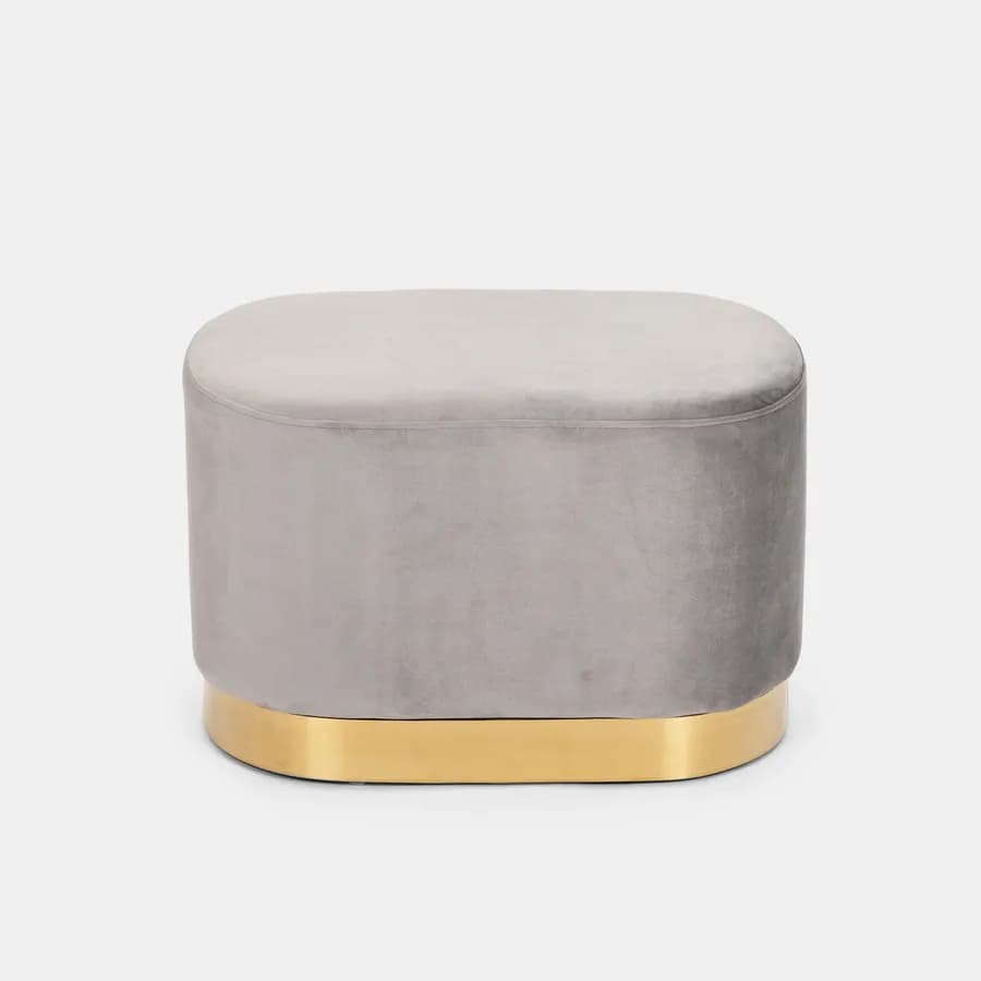 Pouf rettangolare 56 cm in velluto grigio con anello dorato - Isolda