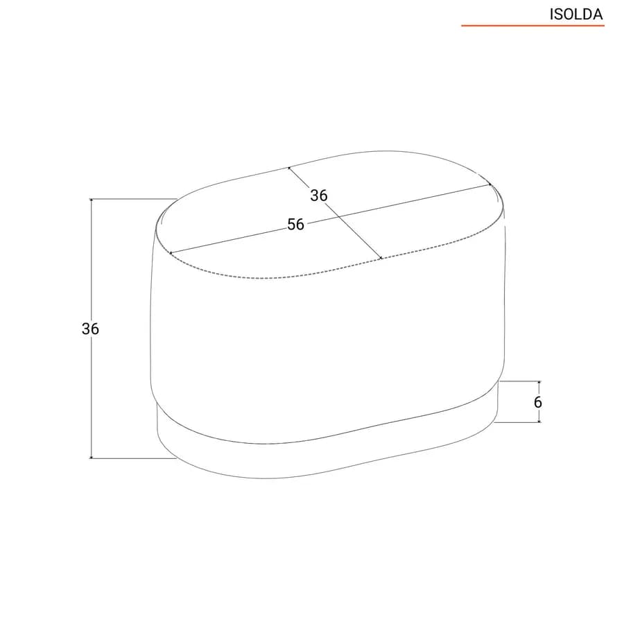 Pouf rettangolare 56 cm in velluto grigio con anello dorato - Isolda