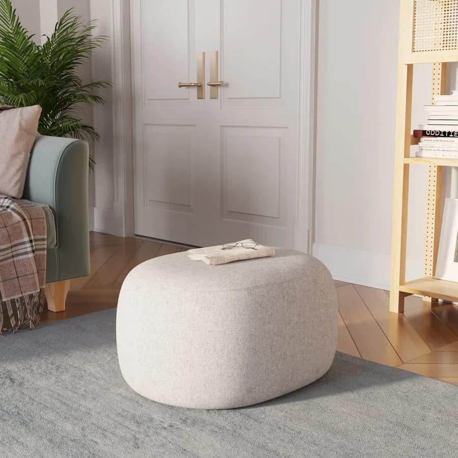 Pouf ovale 60x33h cm in tessuto effetto maglia beige - Graziana