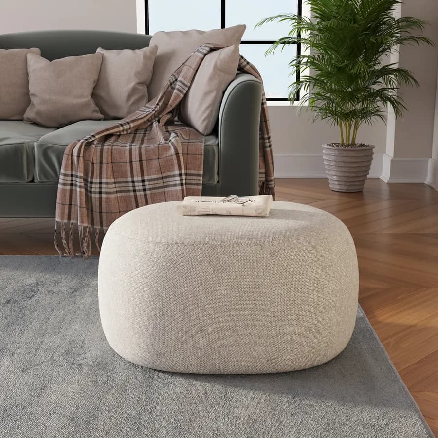Pouf ovale 60x33h cm in tessuto effetto maglia beige - Graziana