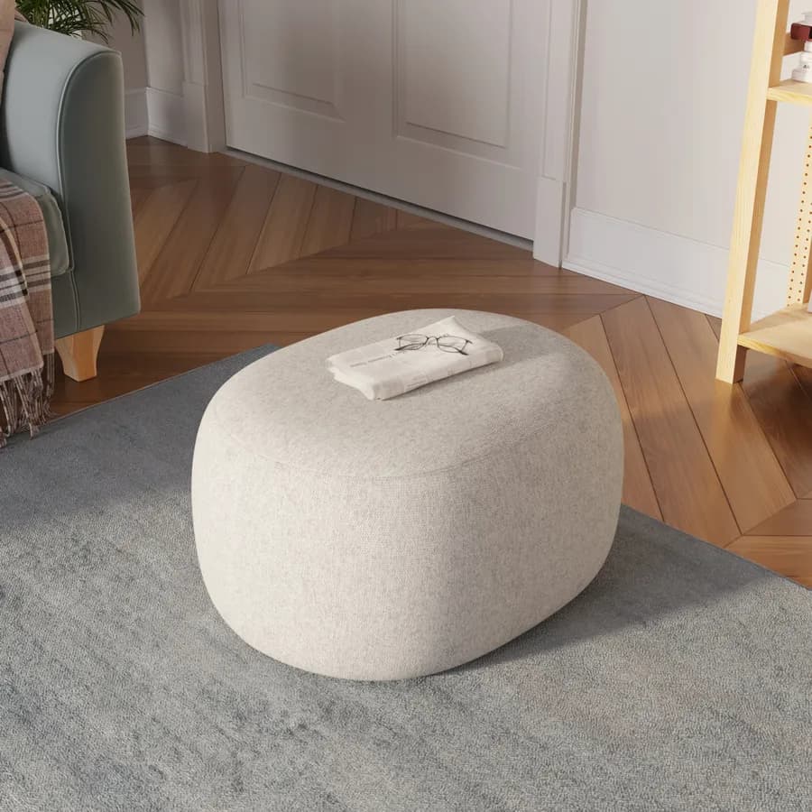 Pouf ovale 60x33h cm in tessuto effetto maglia beige - Graziana