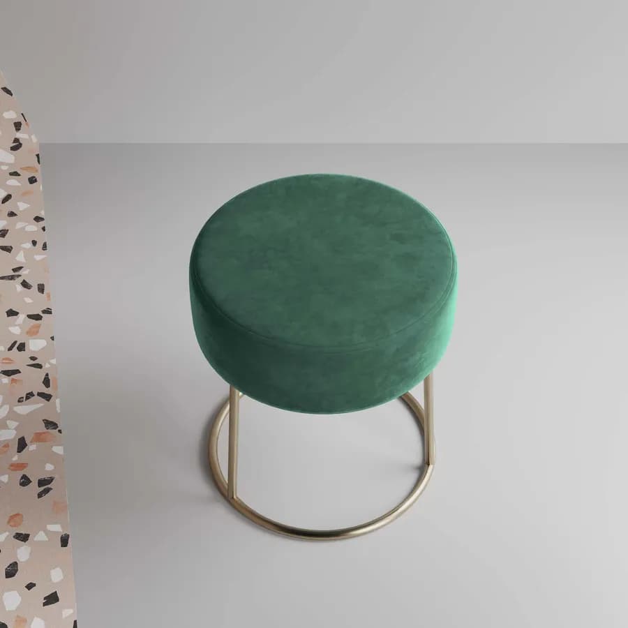 Pouf rotondo 35 cm in velluto verde e struttura finitura champagne - Millepora
