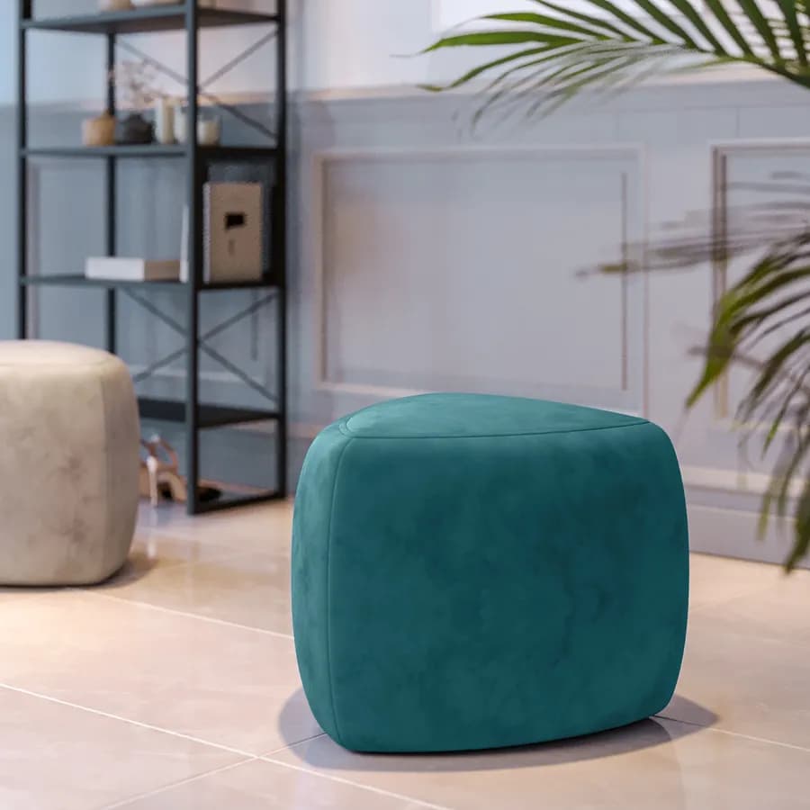 Pouf triangolare 43 cm in velluto blu petrolio imbottito - Joyner