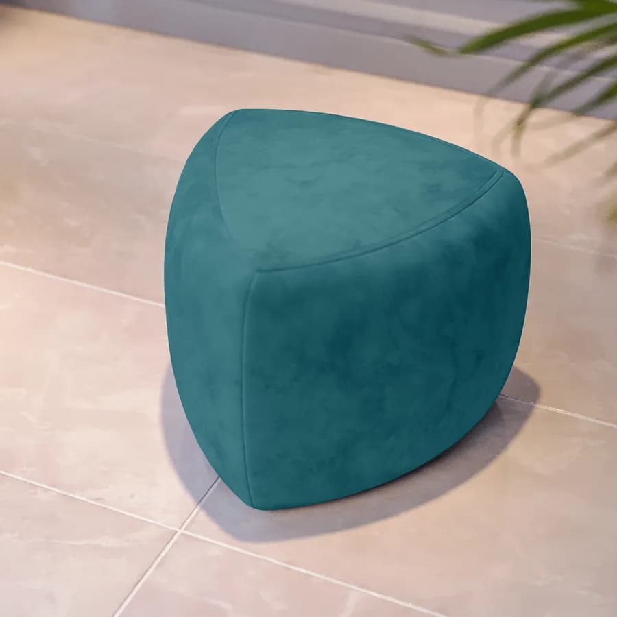 Pouf triangolare 43 cm in velluto blu petrolio imbottito - Joyner