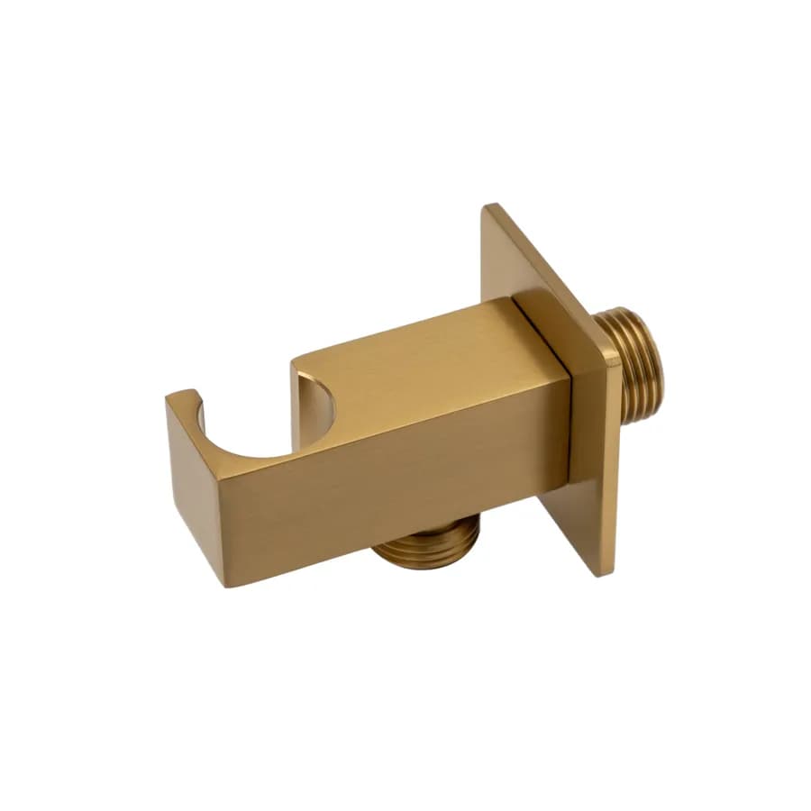 Presa acqua a muro squadrata con supporto oro spazzolato
