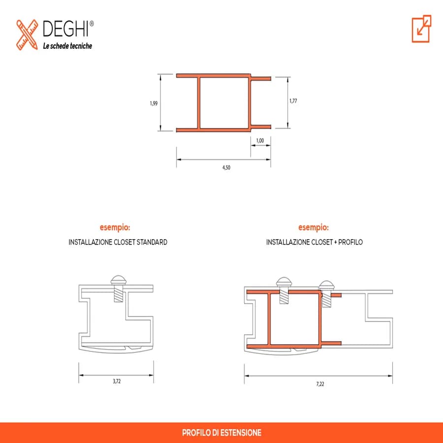 Profilo di estensione 3,5 cm in alluminio cromato per box doccia - Closet