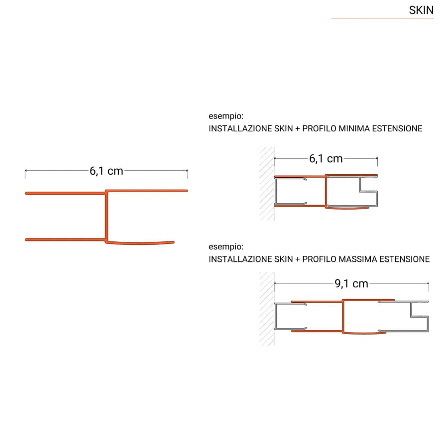 Profilo di estensione 6,1 - 9,1 cm per box doccia in alluminio cromato - Skin