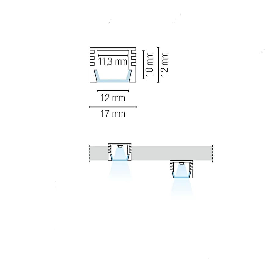 Profilo 200x1,2 cm in alluminio silver con installazione ad incasso o a superficie - Bogar