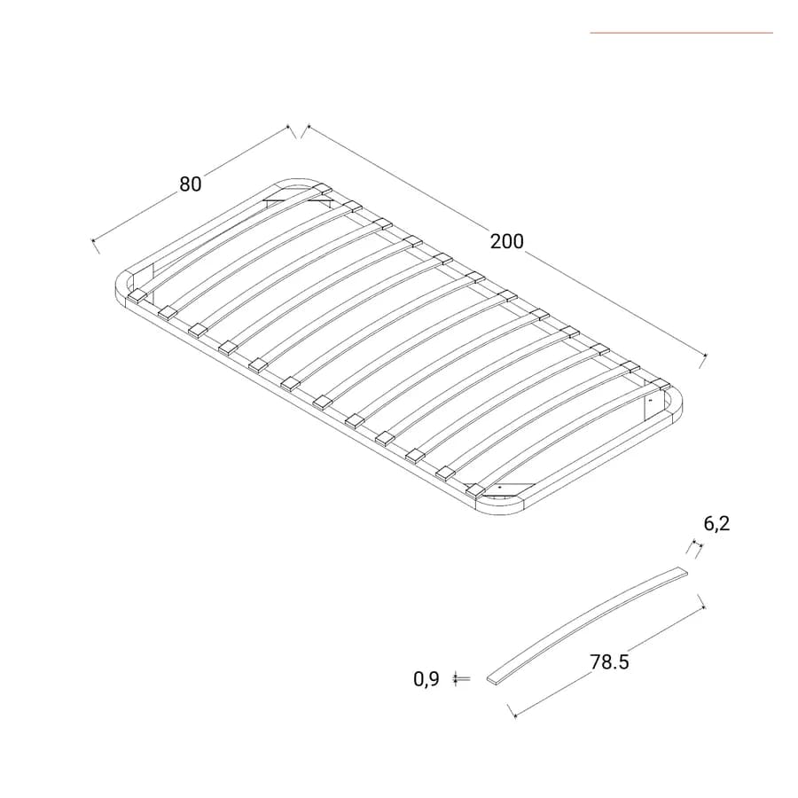 Rete a doghe per letto singolo 80x200 cm senza piedini