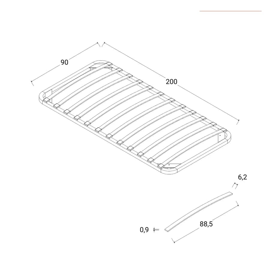 Rete a doghe per letto singolo 90x200 cm senza piedini