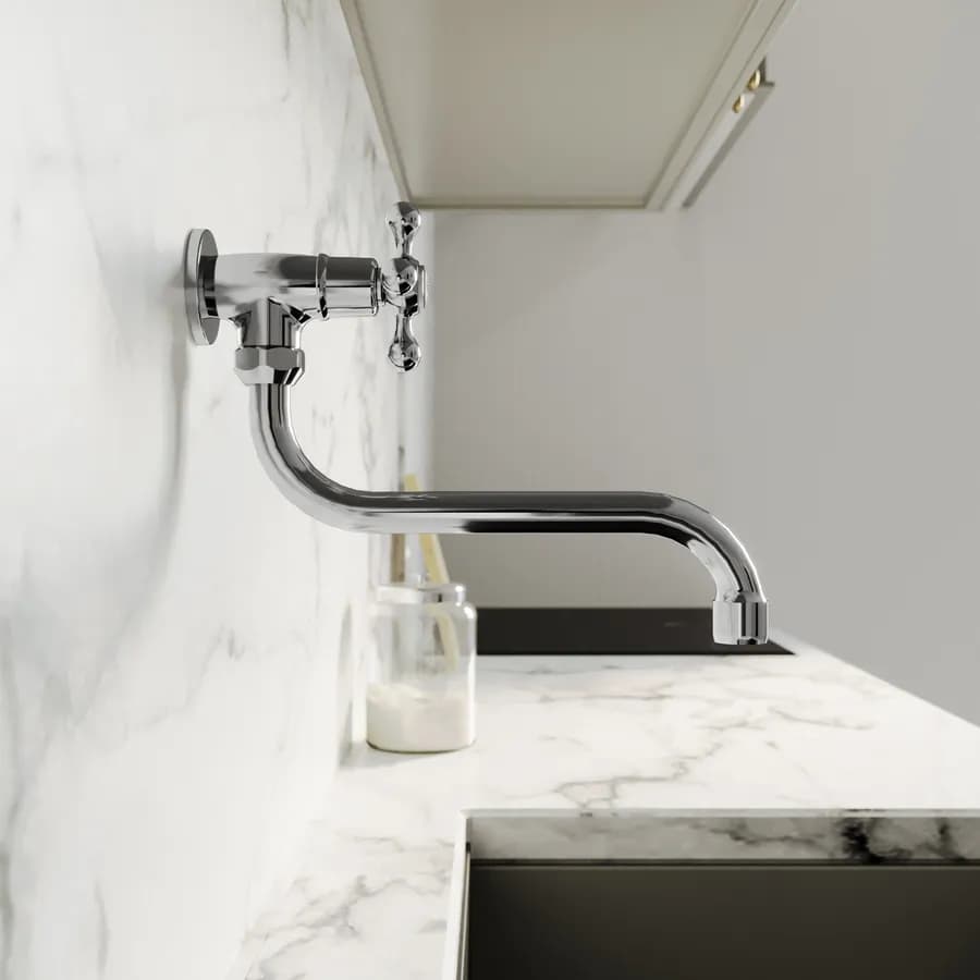 Rubinetto a muro per lavello in ottone con canna orientabile cromo - Niru