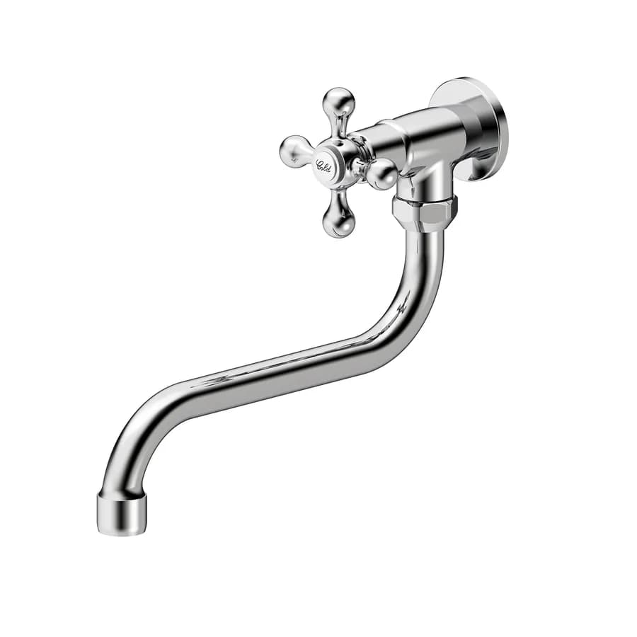 Rubinetto a muro per lavello in ottone con canna orientabile cromo - Niru