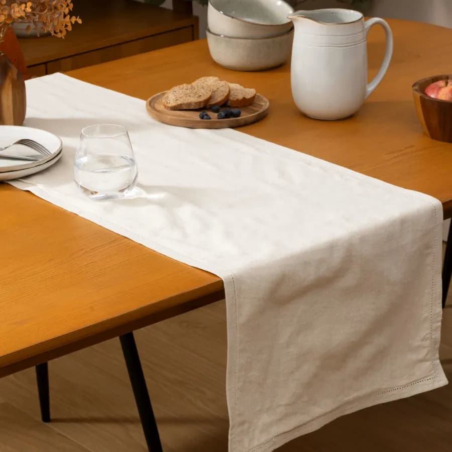 Runner da tavolo 140x38 cm in cotone e lino beige - Belfast