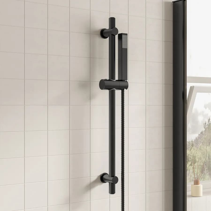 Saliscendi con set doccino quadro nero opaco - Acq+